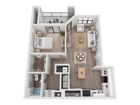 Floor plan for 1 bed, 1 bath, 867 sqft